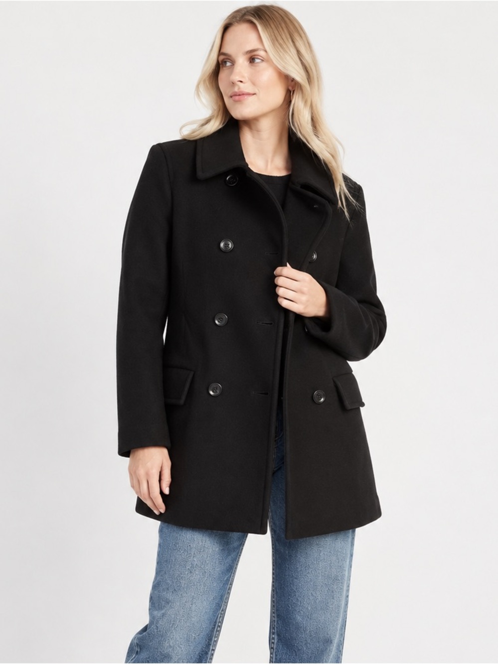 Gap Black Wool Blend Pea Coat Double Breasted Womens size Medium Fall Winter